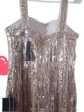Lulu's Rose Gold Sequin Fringe Mini Dress